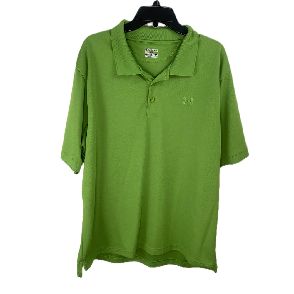 Under Armour Polo Shirt Men XXL Lime Green HeatGear Fitted Athletic Top